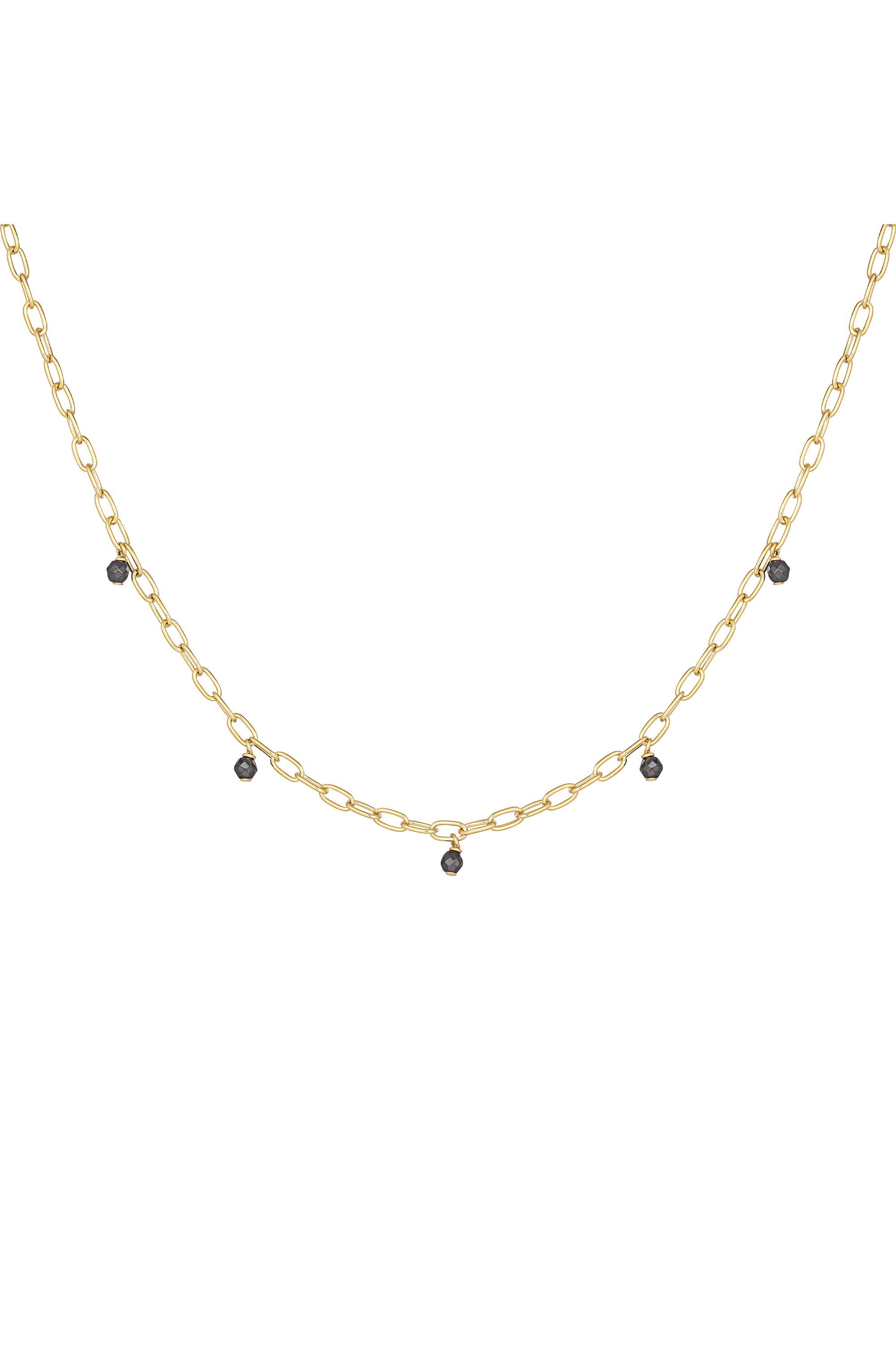 Halskette 925 Silber vergoldet Hämatit