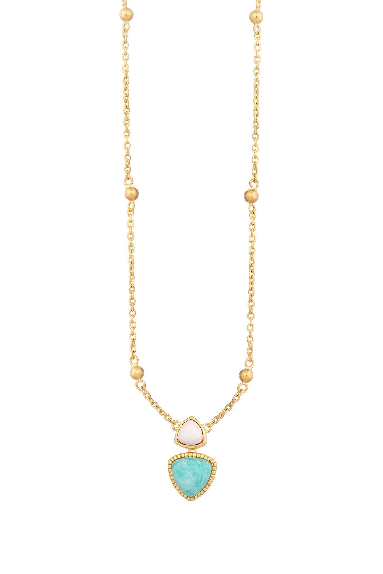 Collier 925 Silber vergoldet Dreiecke Amazonit & weißer Achat