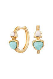 Ohrringe Silber 925 vergoldet 18mm mit echtem Amazonit blau und Achat weiß