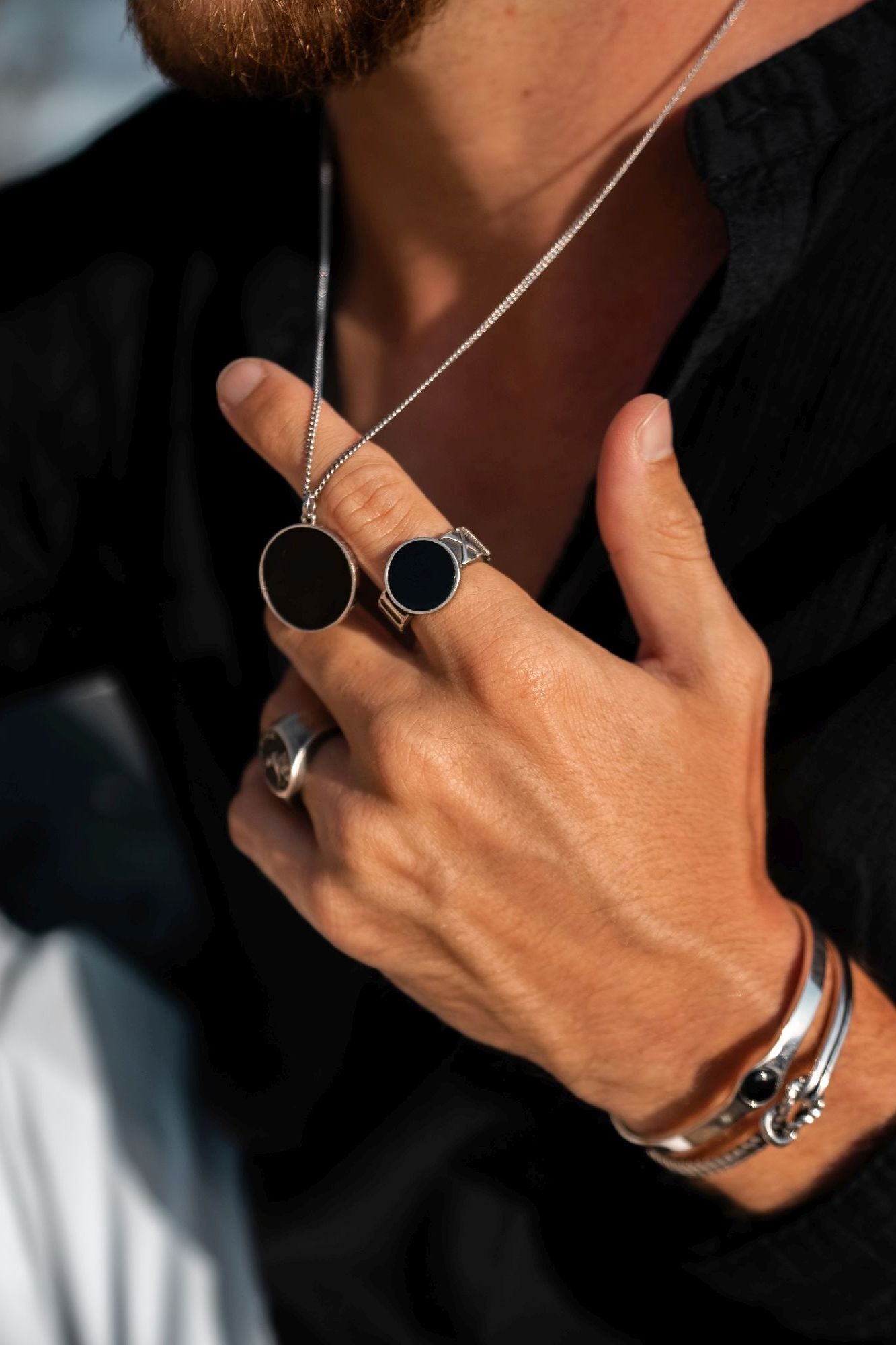 Anhänger mit Kette 925 Sterling Silber rhodiniert Onyx