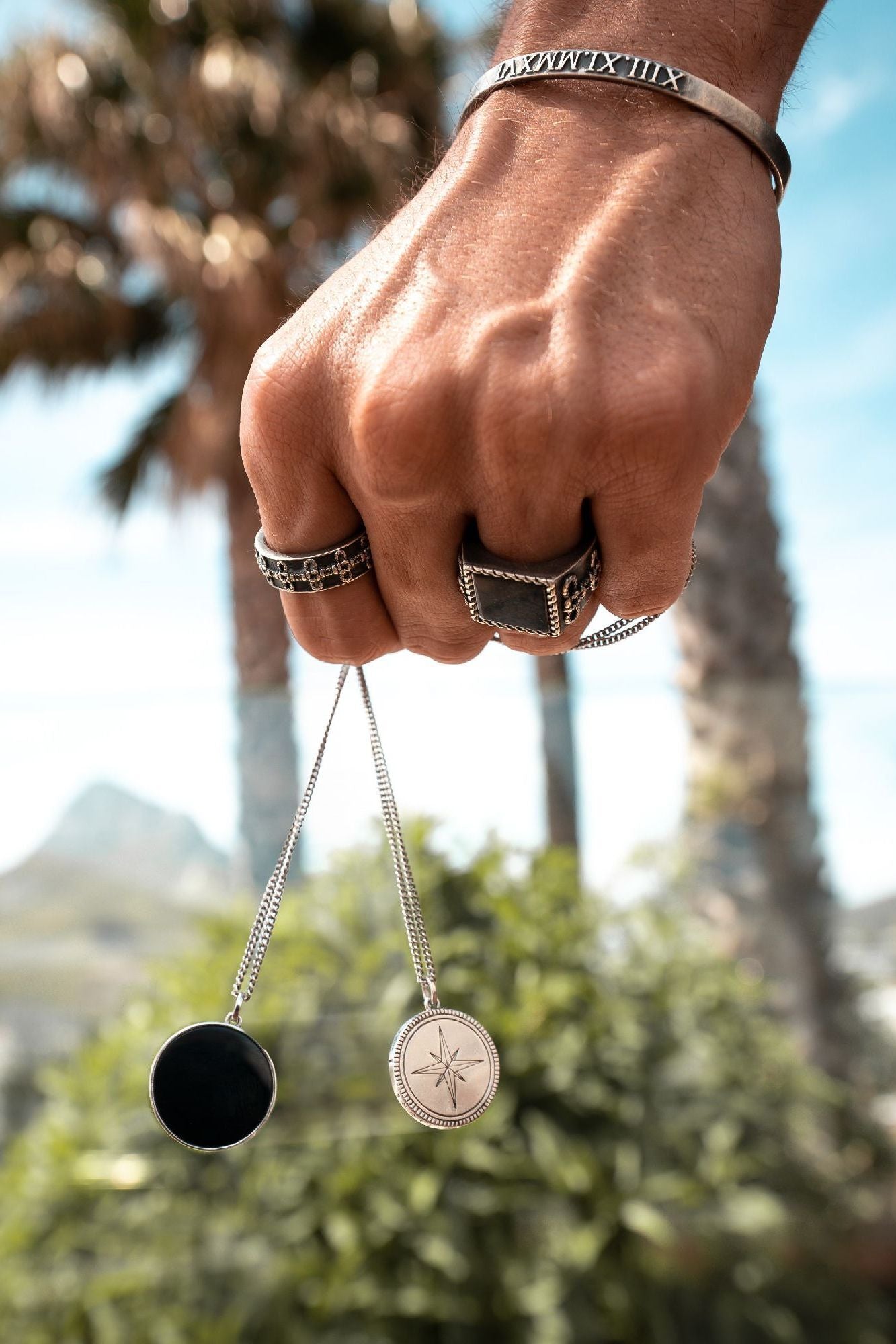 Anhänger mit Kette 925 Sterling Silber rhodiniert Onyx