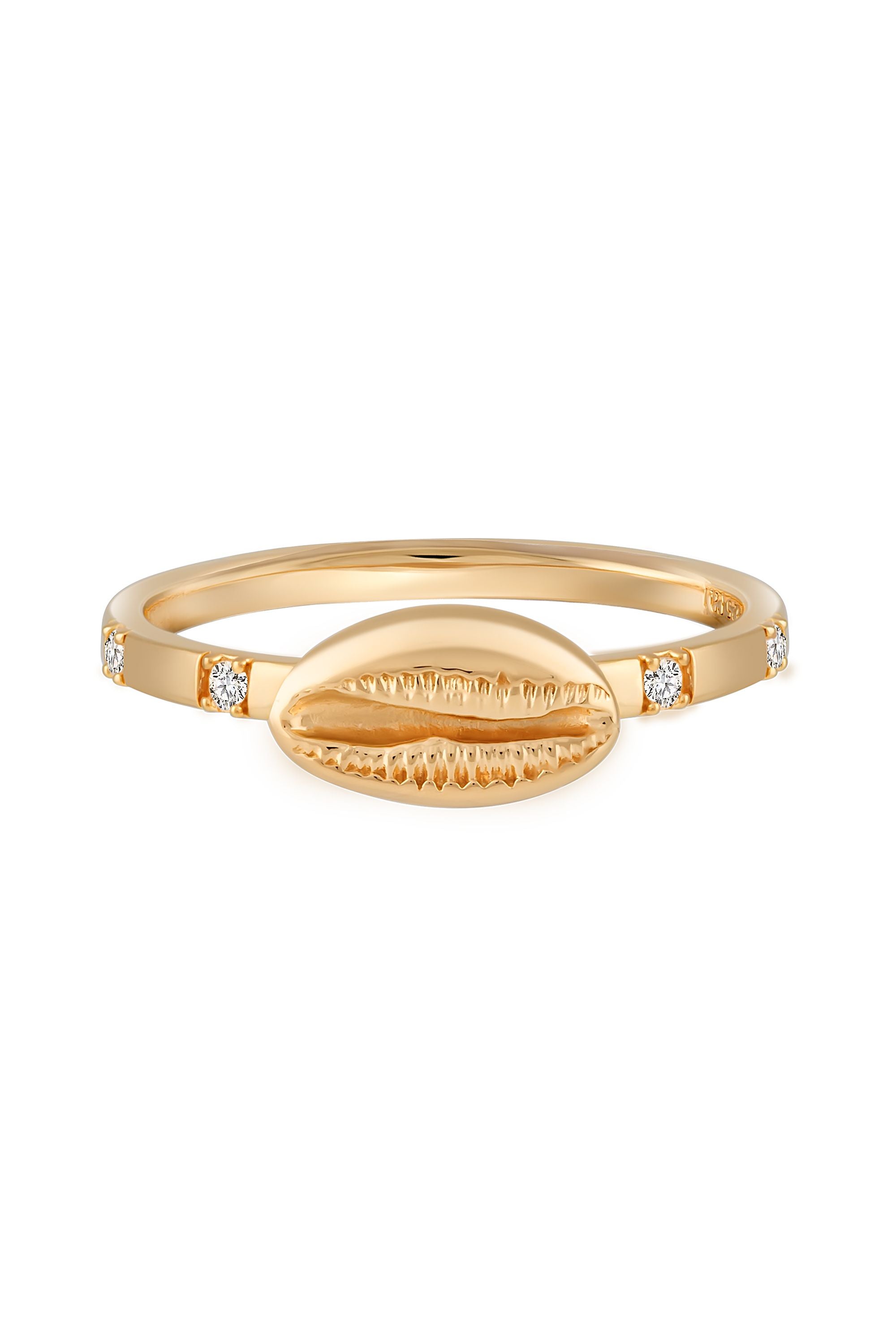 Ring 925 Sterling Silber vergoldet Zirkonia Kauri Muschel