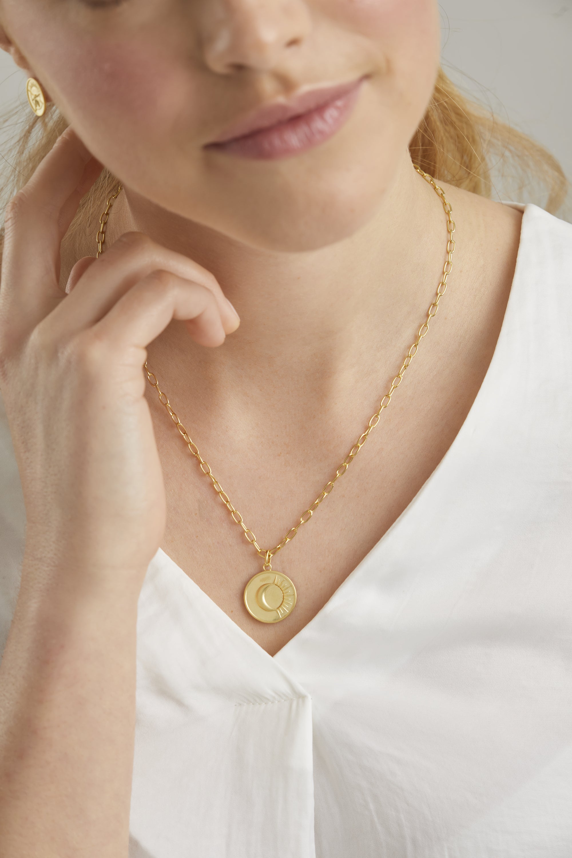 Halskette 925 Silber vergoldet Münze Kompass Sonne