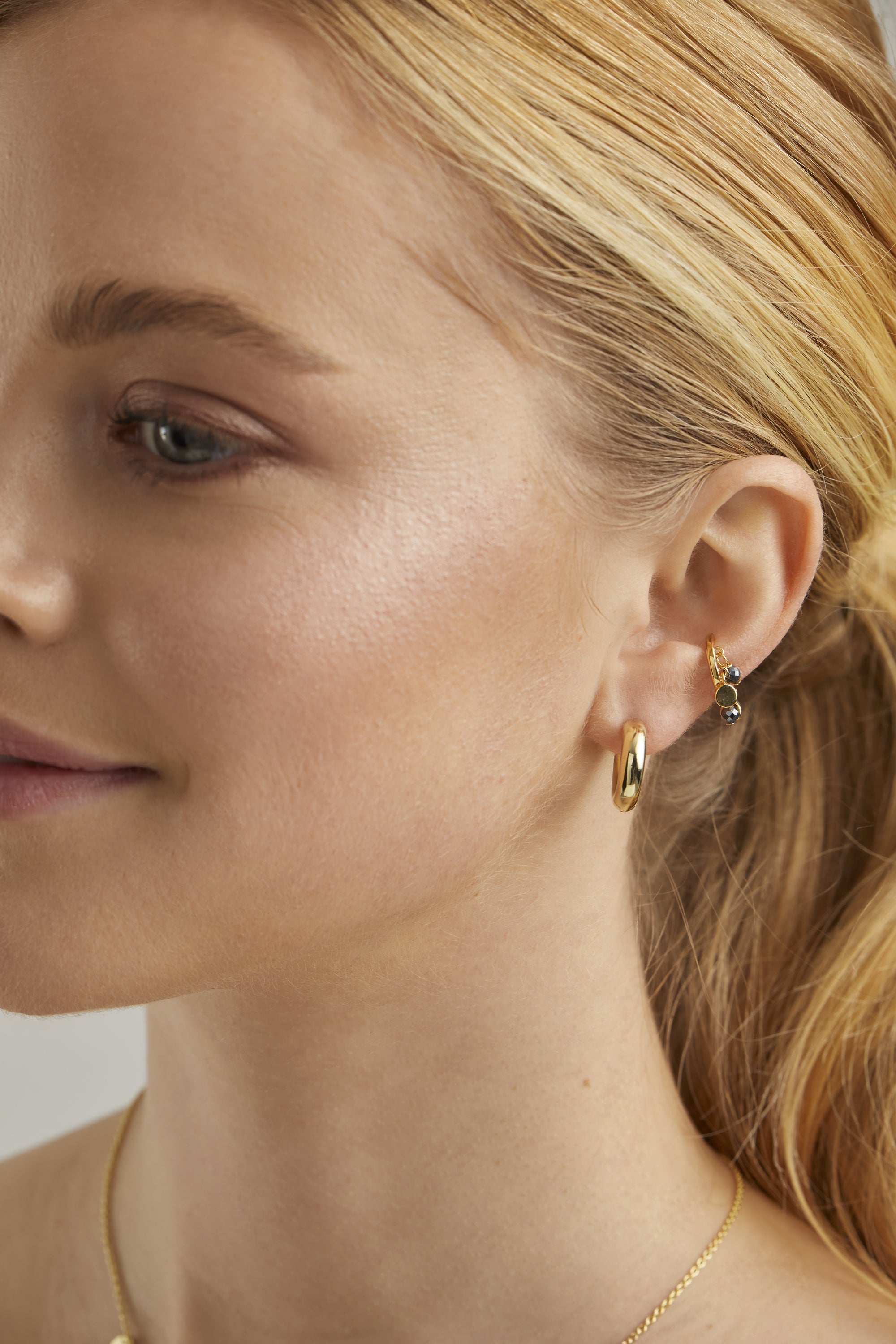 Ear Cuff 925 Silber vergoldet Hämatit Plättchen