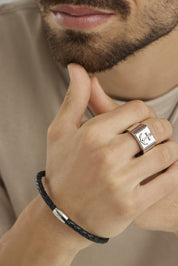 Armband Edelstahl Leder schwarz 20cm