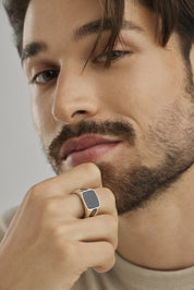 Ring 925/- Sterling Silber rhodiniert oxidiert Onyx