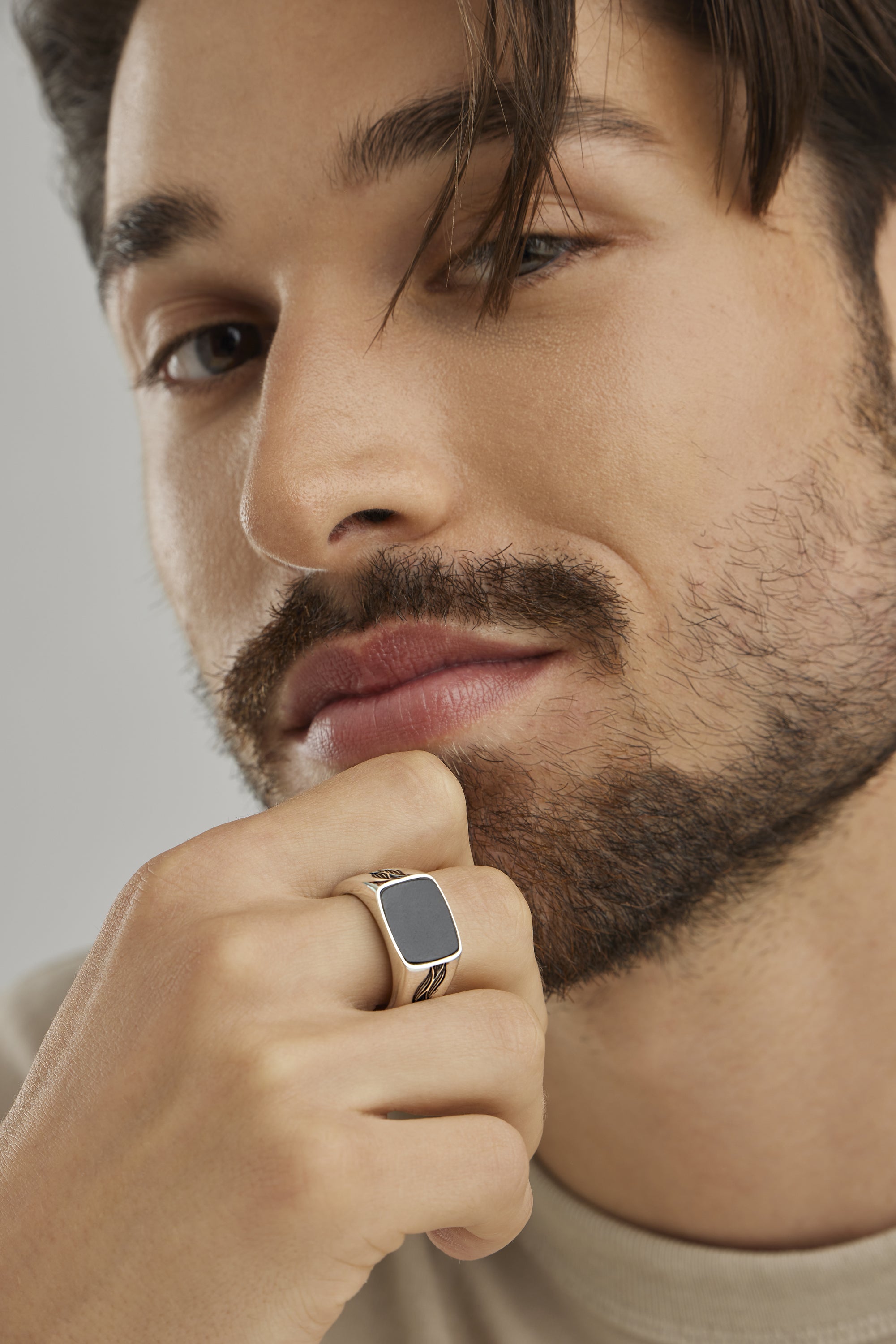 Ring 925/- Sterling Silber rhodiniert oxidiert Onyx