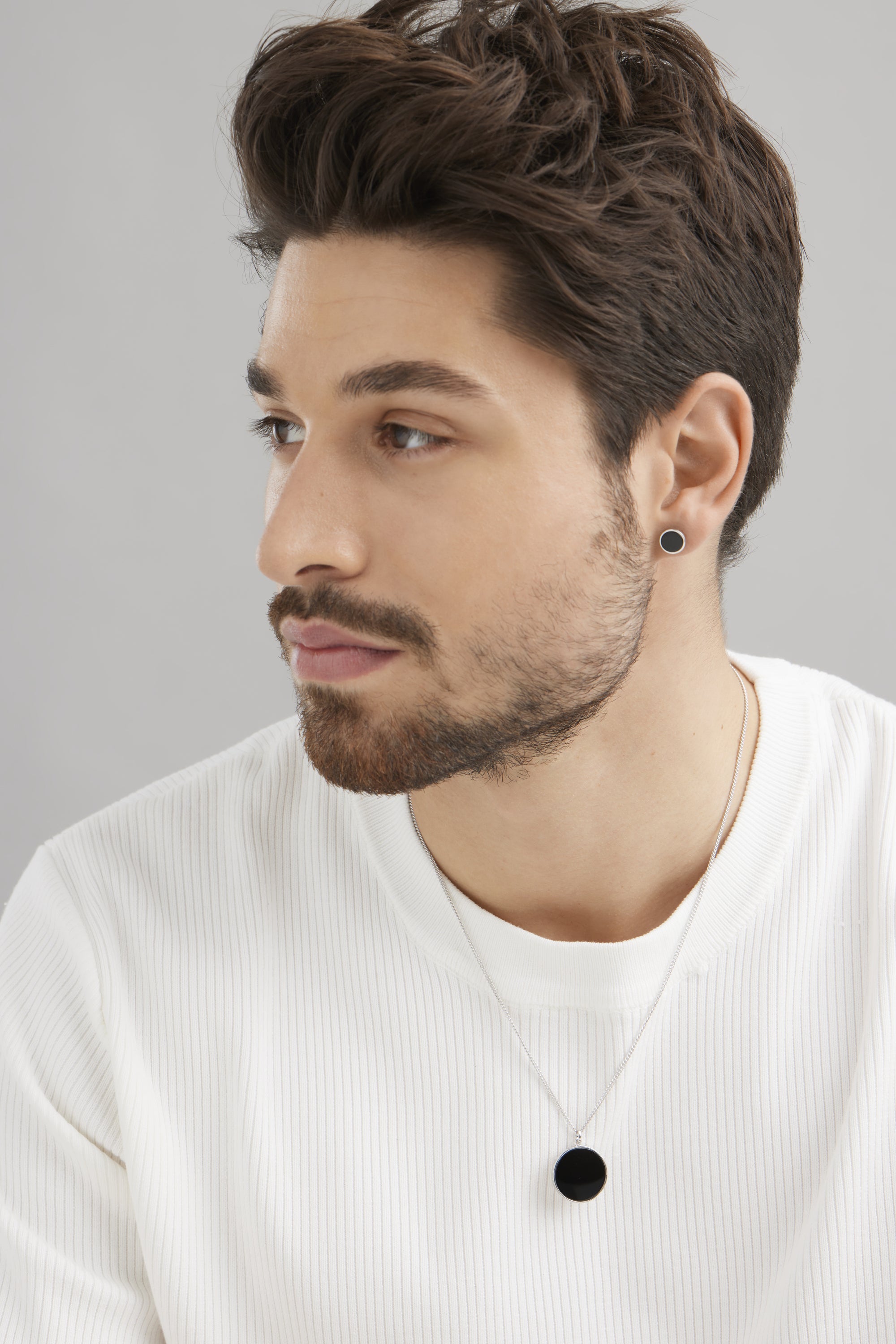 Anhänger mit Kette 925 Sterling Silber rhodiniert Onyx