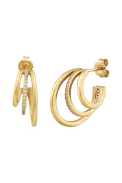 Creole 925 Silber vergoldet Triple Design mit Zirkonia