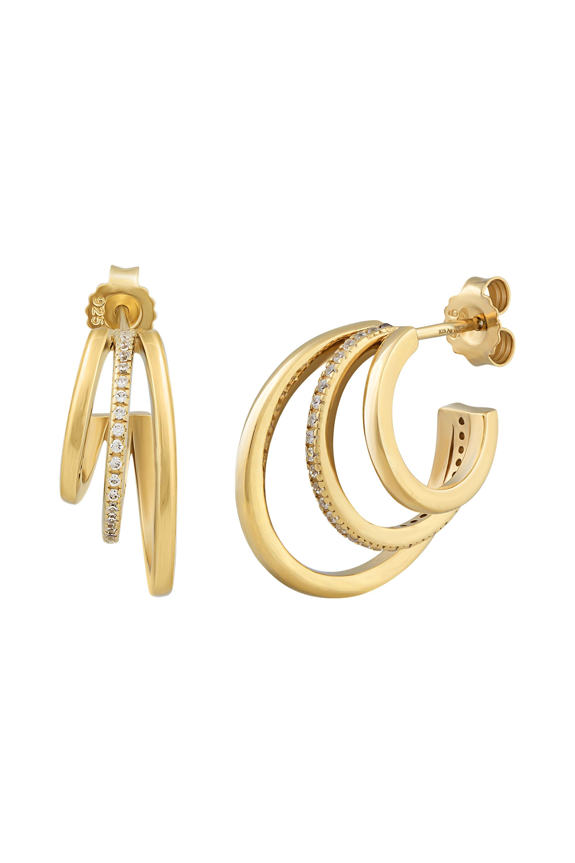 Creole 925 Silber vergoldet Triple Design mit Zirkonia