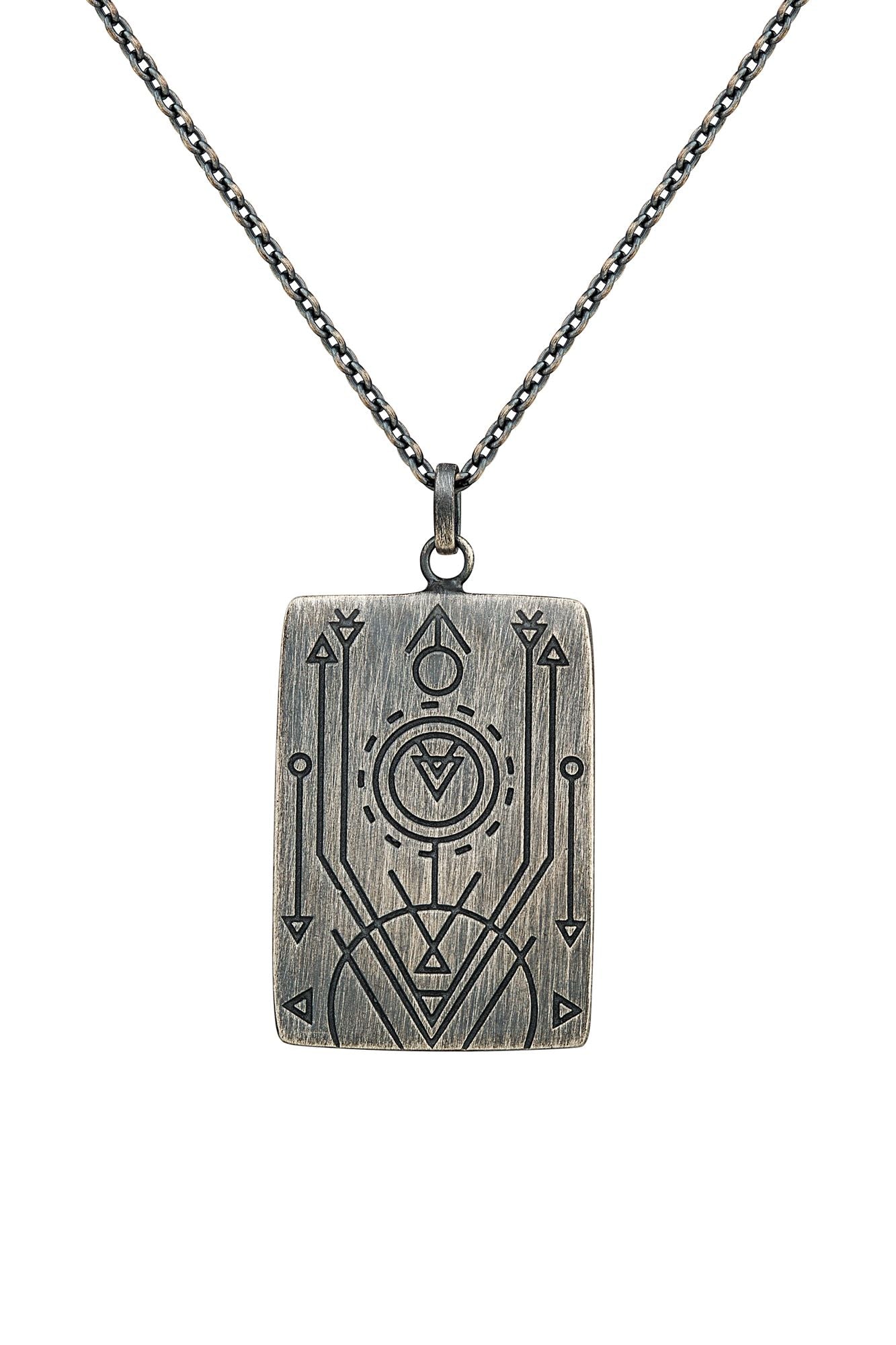 Anhänger mit Kette 925/- Silber matt oxidiert Tattoo Motiv