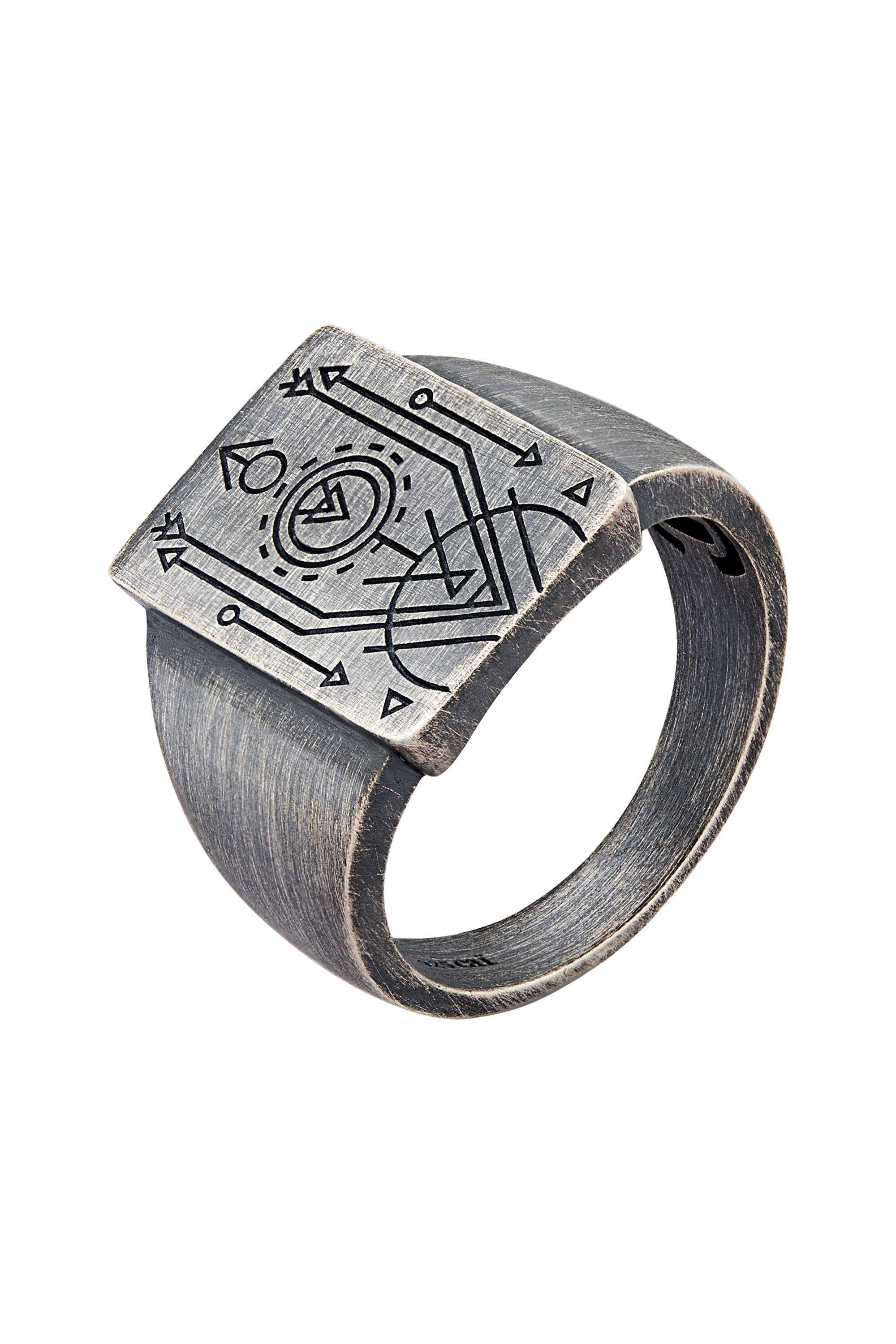 Ring 925 Silber Siegelring matt oxidiert Tattoo Motiv