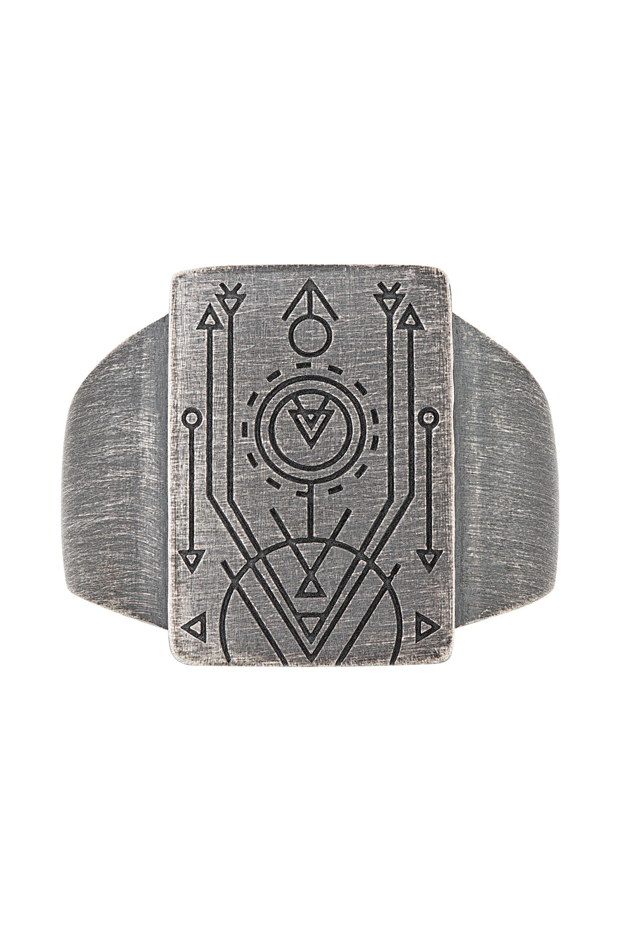 Ring 925 Silber Siegelring matt oxidiert Tattoo Motiv