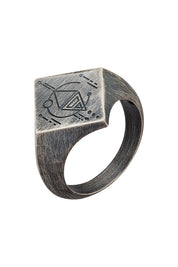 Ring 925 Silber Siegelring Raute matt oxidiert Tattoo Motiv