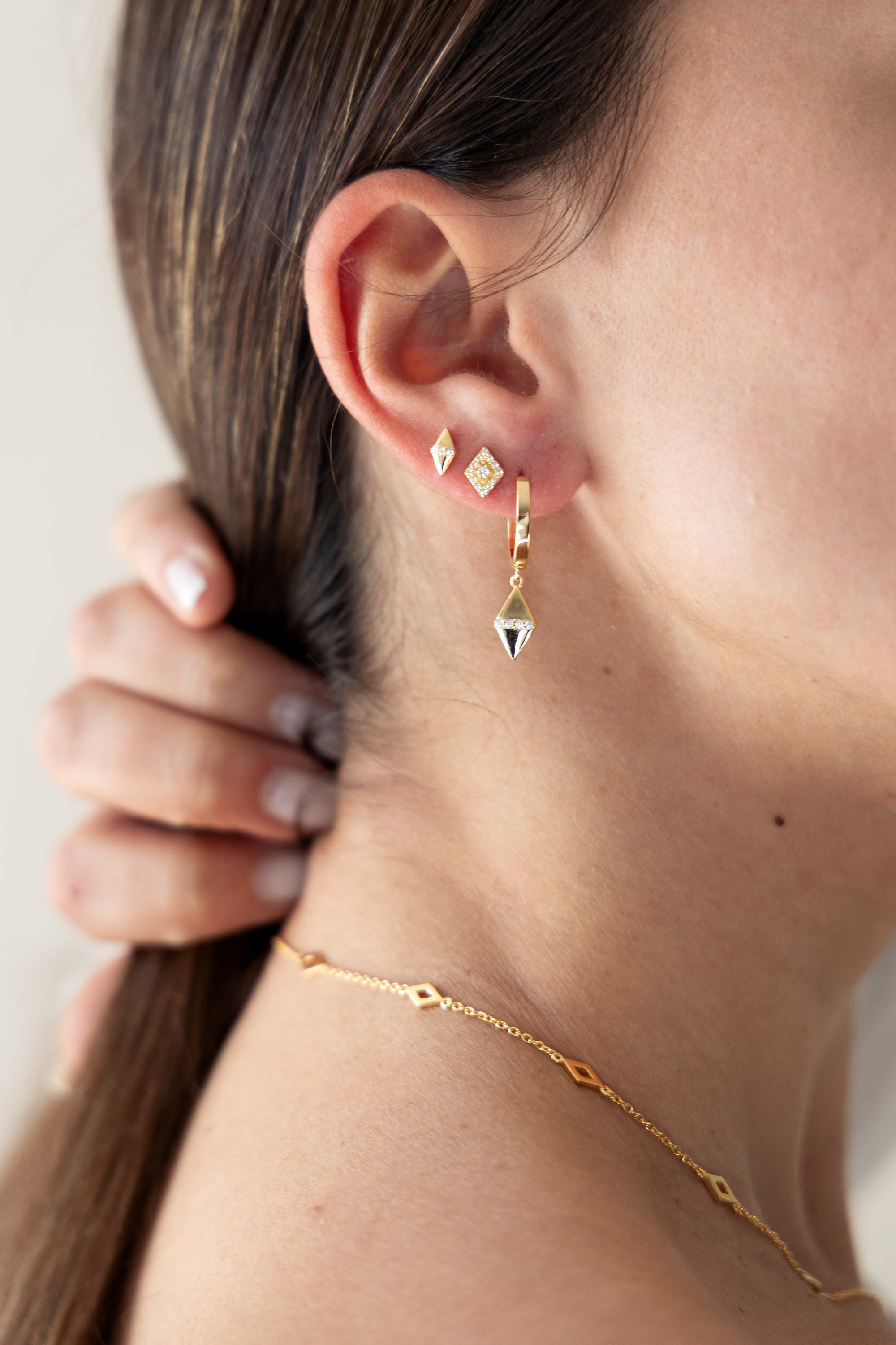 Creolen 925 Silber vergoldet Rauten Anhänger und Zirkonia