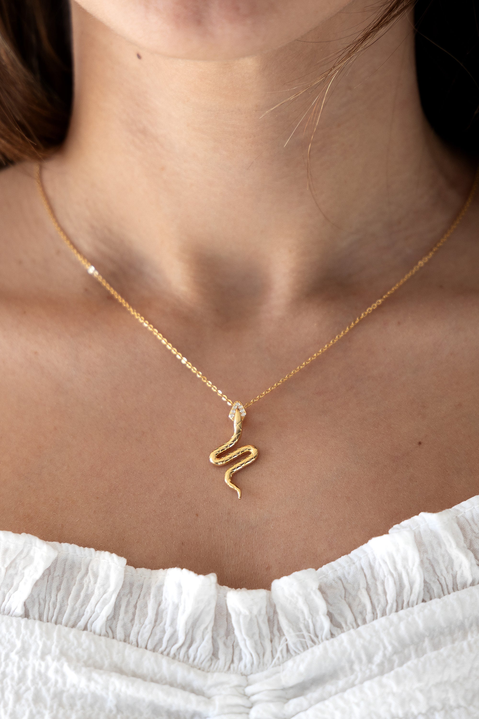 Halskette 925 Silber vergoldet Anhänger Schlange mit Zirkonia