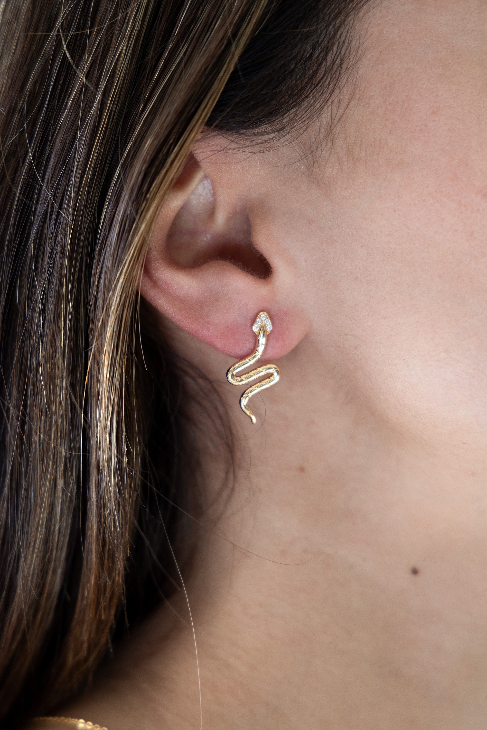 Ohrstecker 925 Silber vergoldet Schlange mit Zirkonia