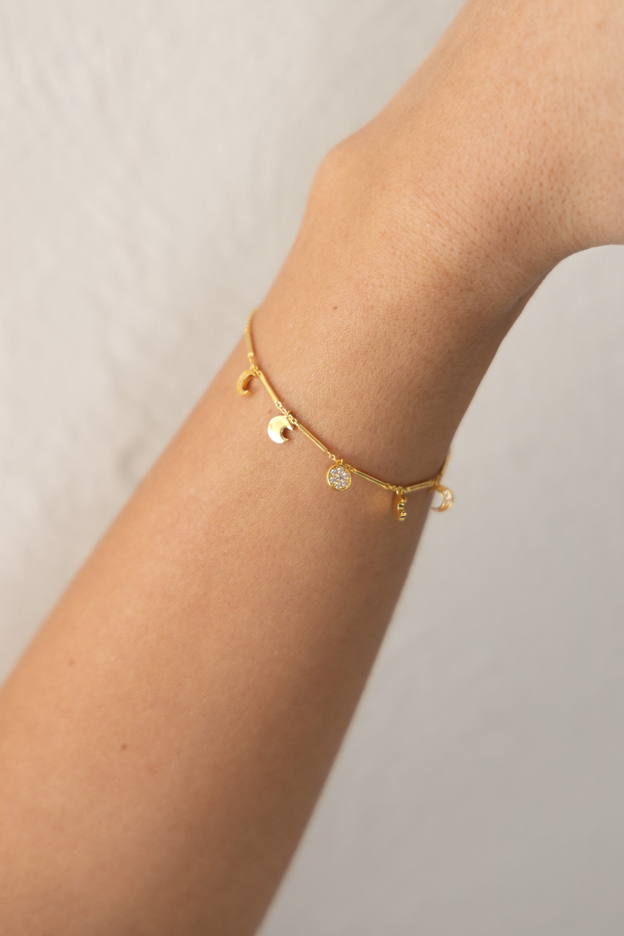 Armband 925 Silber vergoldet Anhänger Mondphasen Zirkonia