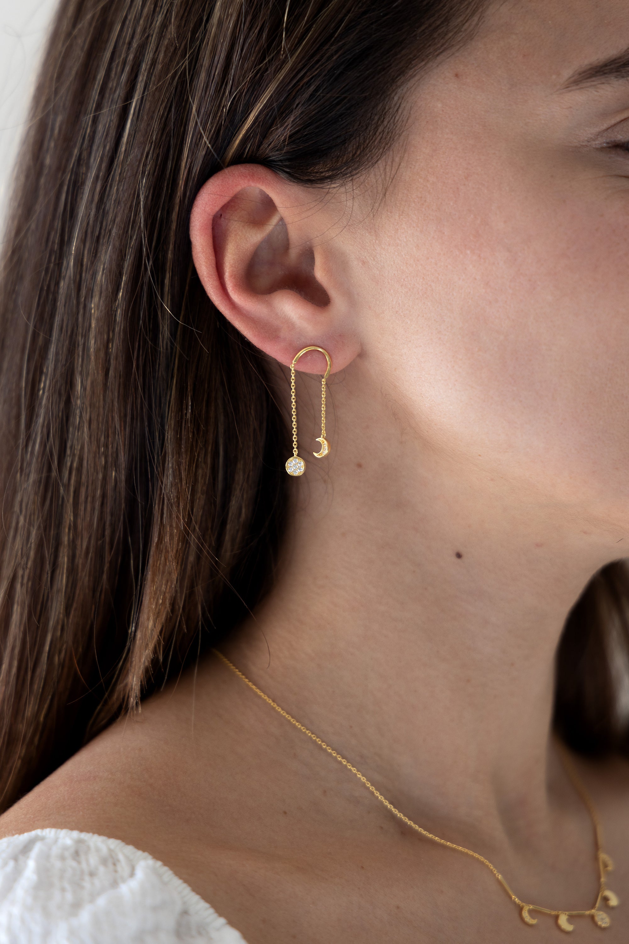 Ohrringe 925 Silber vergoldet Anhänger Mondphasen Zirkonia