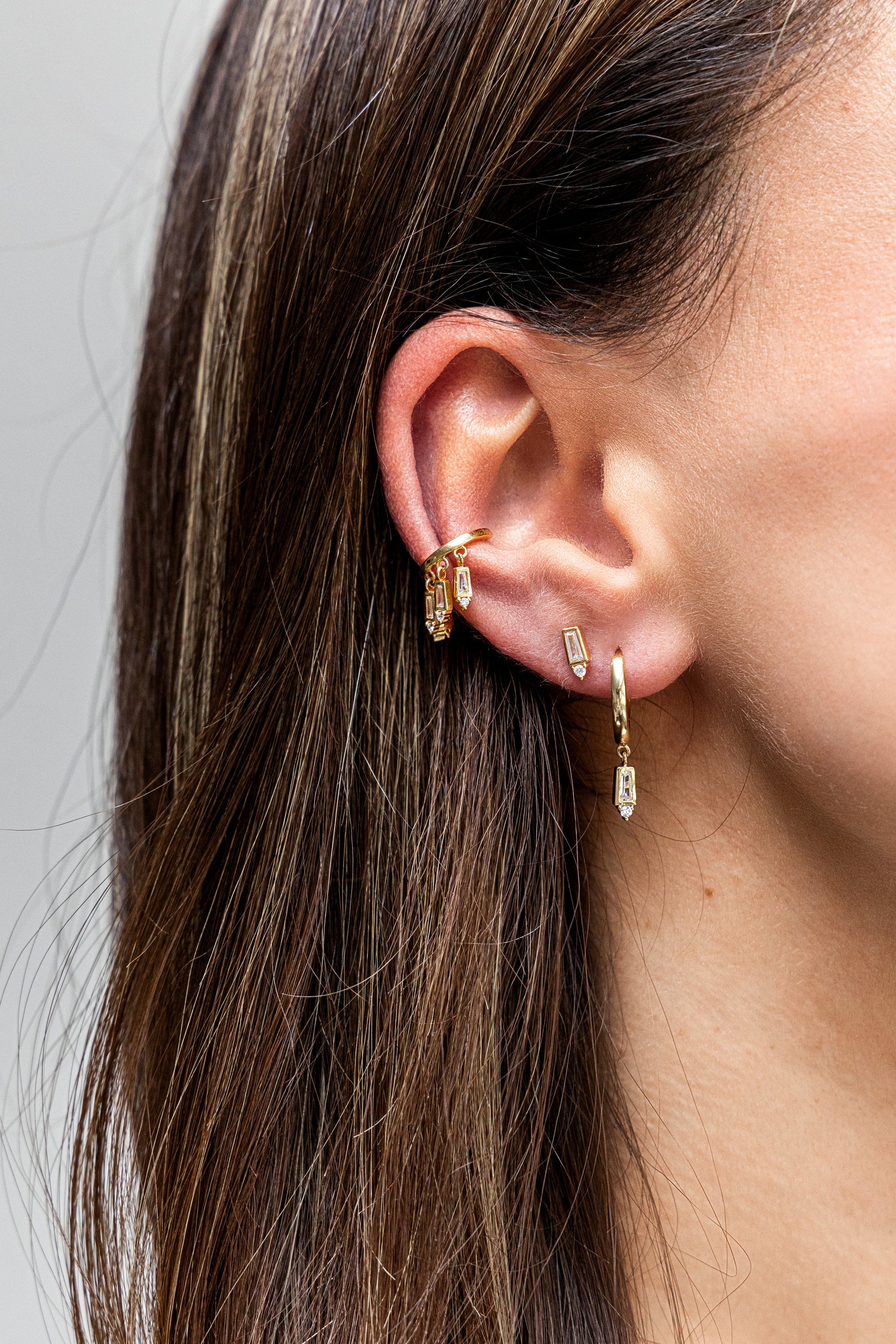 Ear Cuff 925 Sterling Silber vergoldet Anhänger Zirkonia