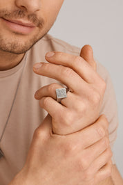 Ring 925 Silber Siegelring Raute matt oxidiert Tattoo Motiv