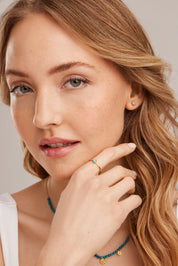 Ohrstecker 925 Silber vergoldet Türkis & Weißtopas