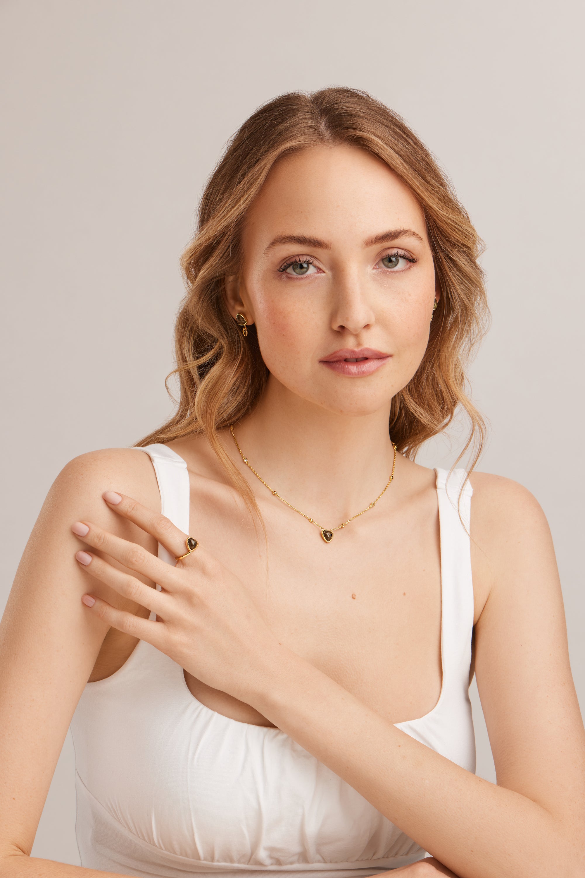 Ring 925 Silber vergoldet Dreieck Labradorit