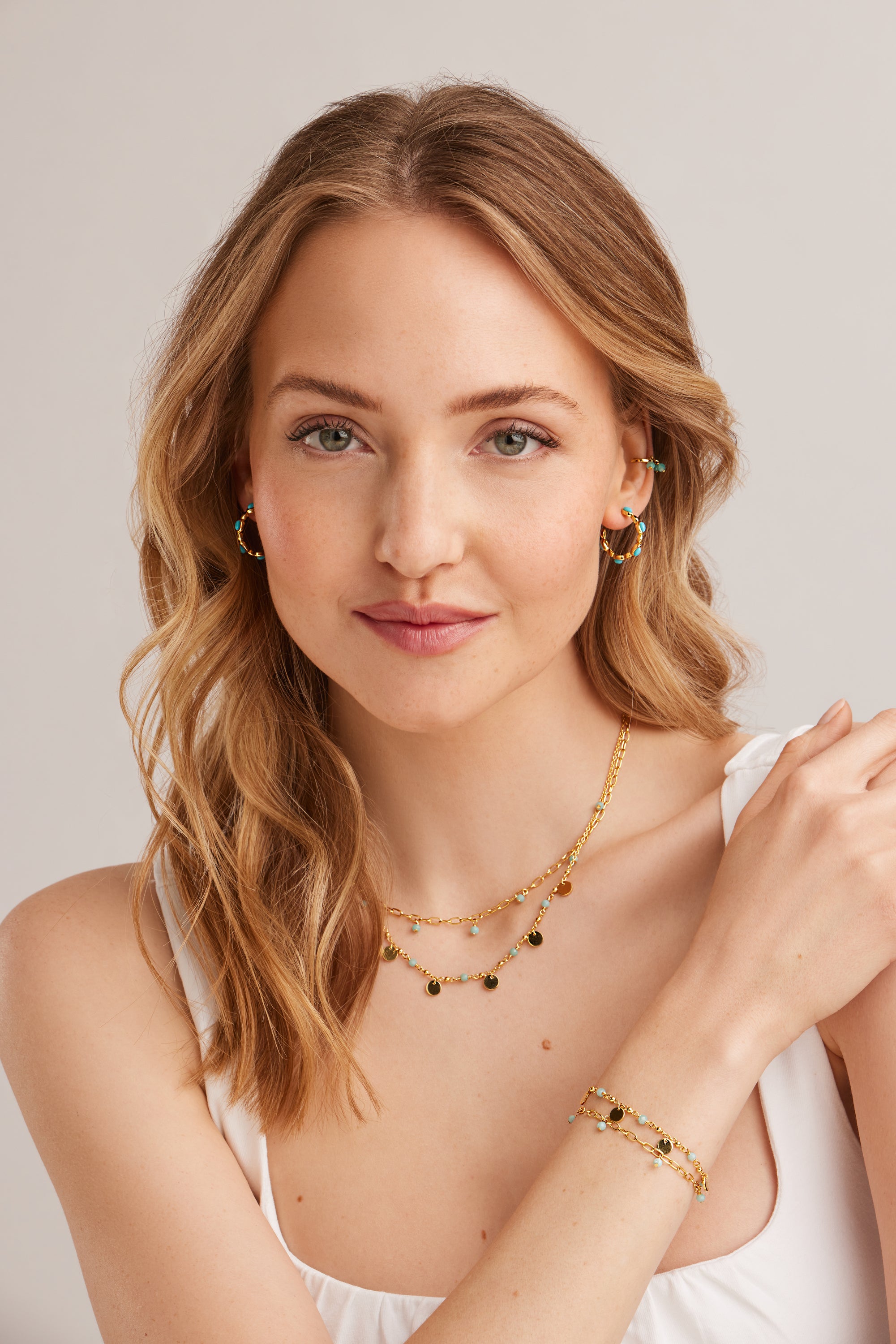 Collier 925 Silber vergoldet Amazonit Plättchen