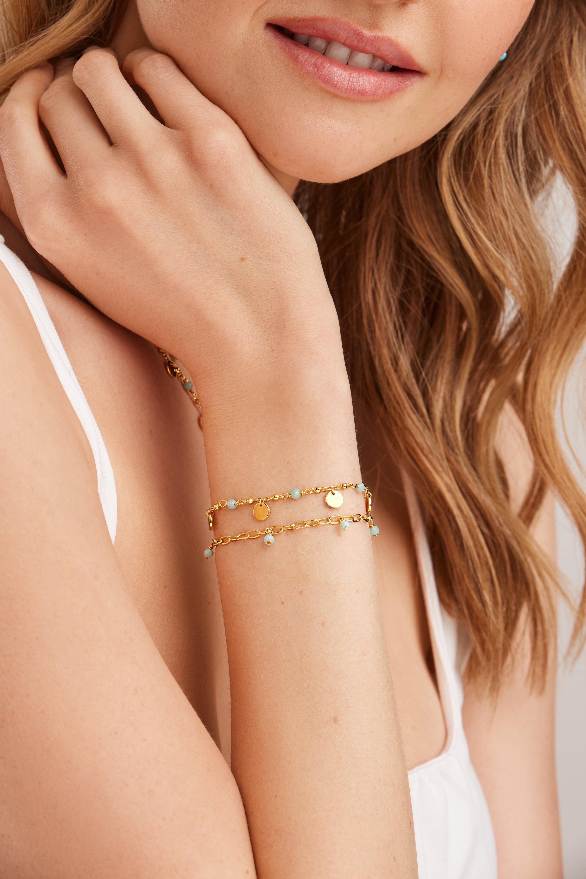 Armband 925 Silber vergoldet Amazonit