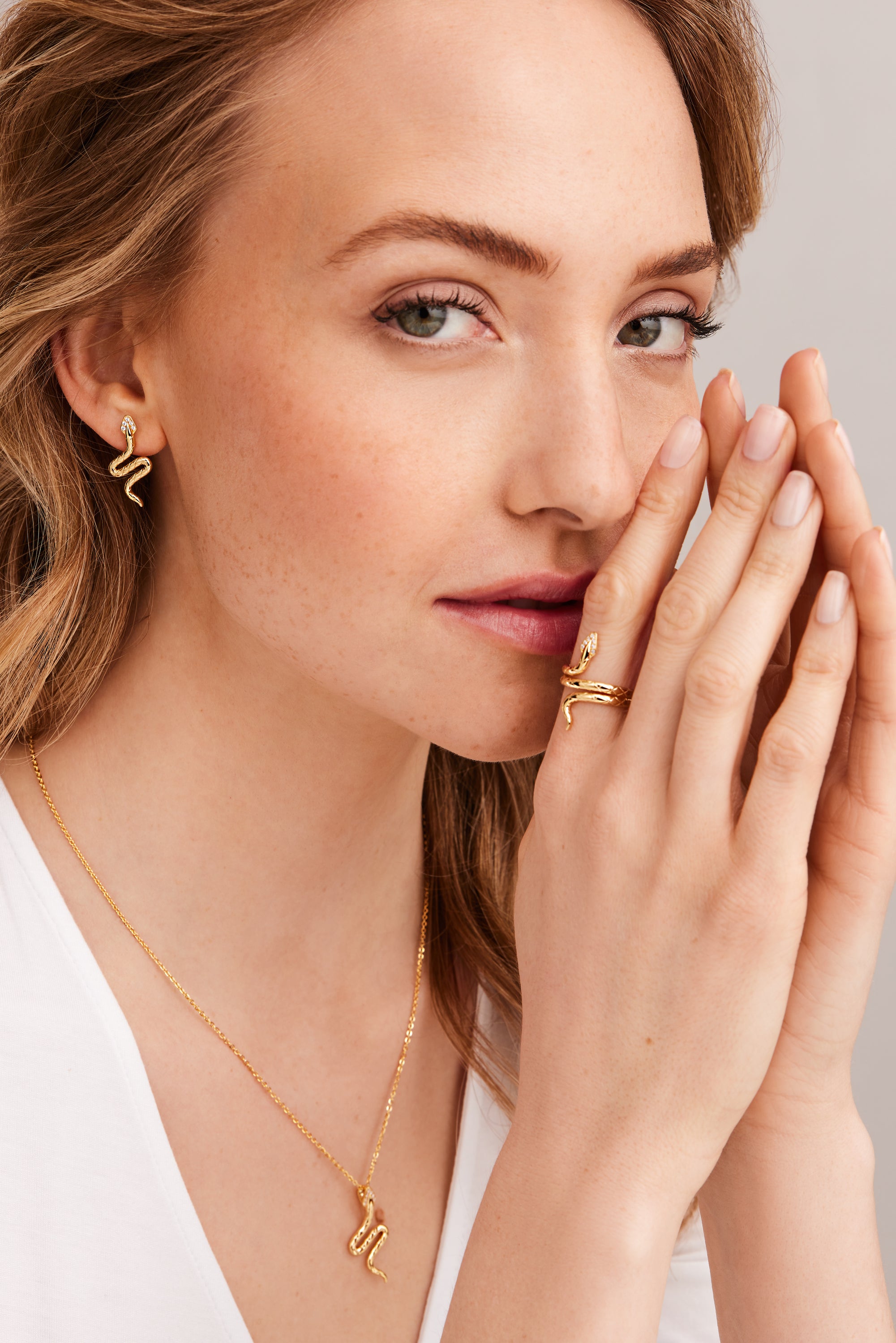 Halskette 925 Silber vergoldet Anhänger Schlange mit Zirkonia