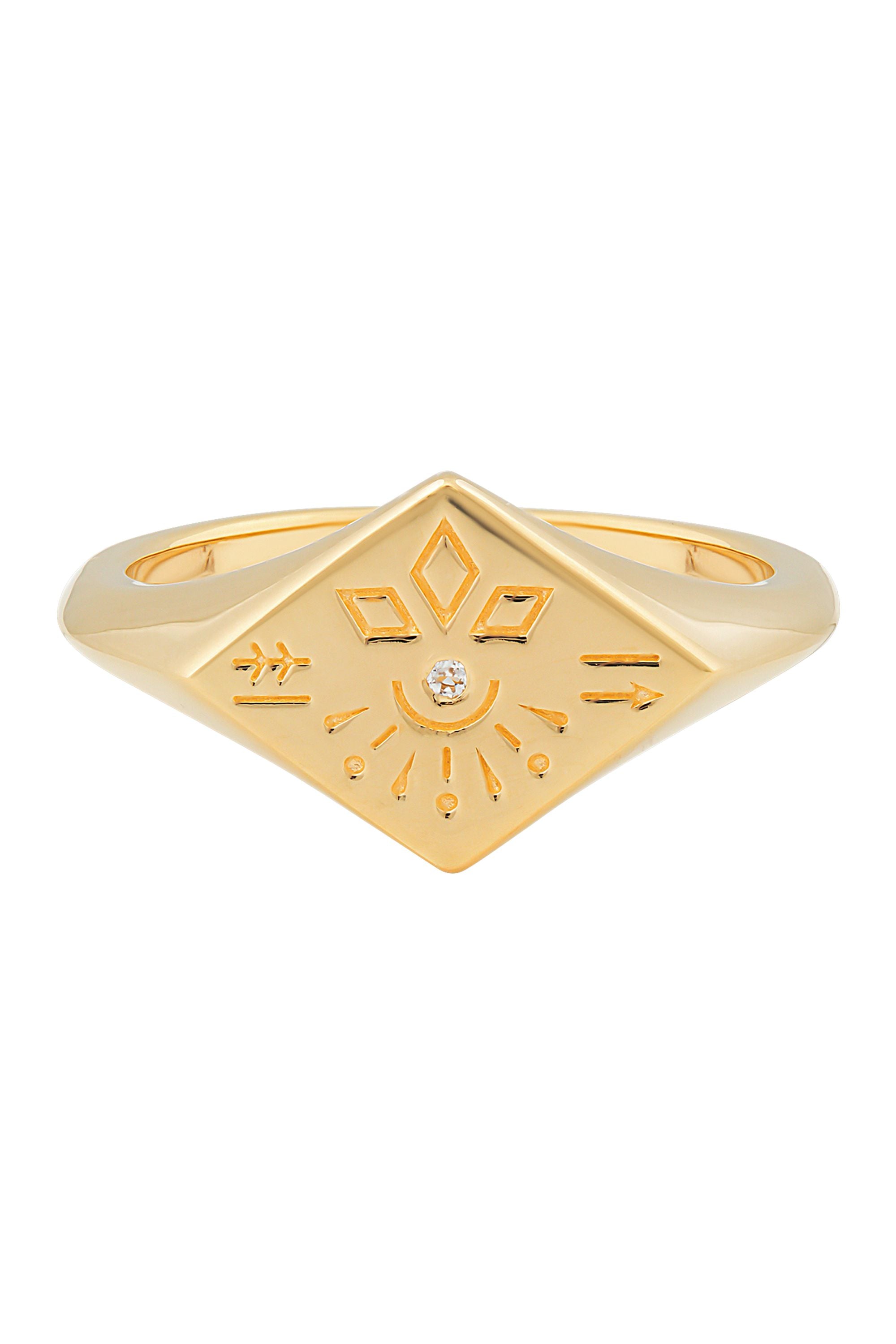 Ring 925 Silber vergoldet Siegelring Raute Tattoo