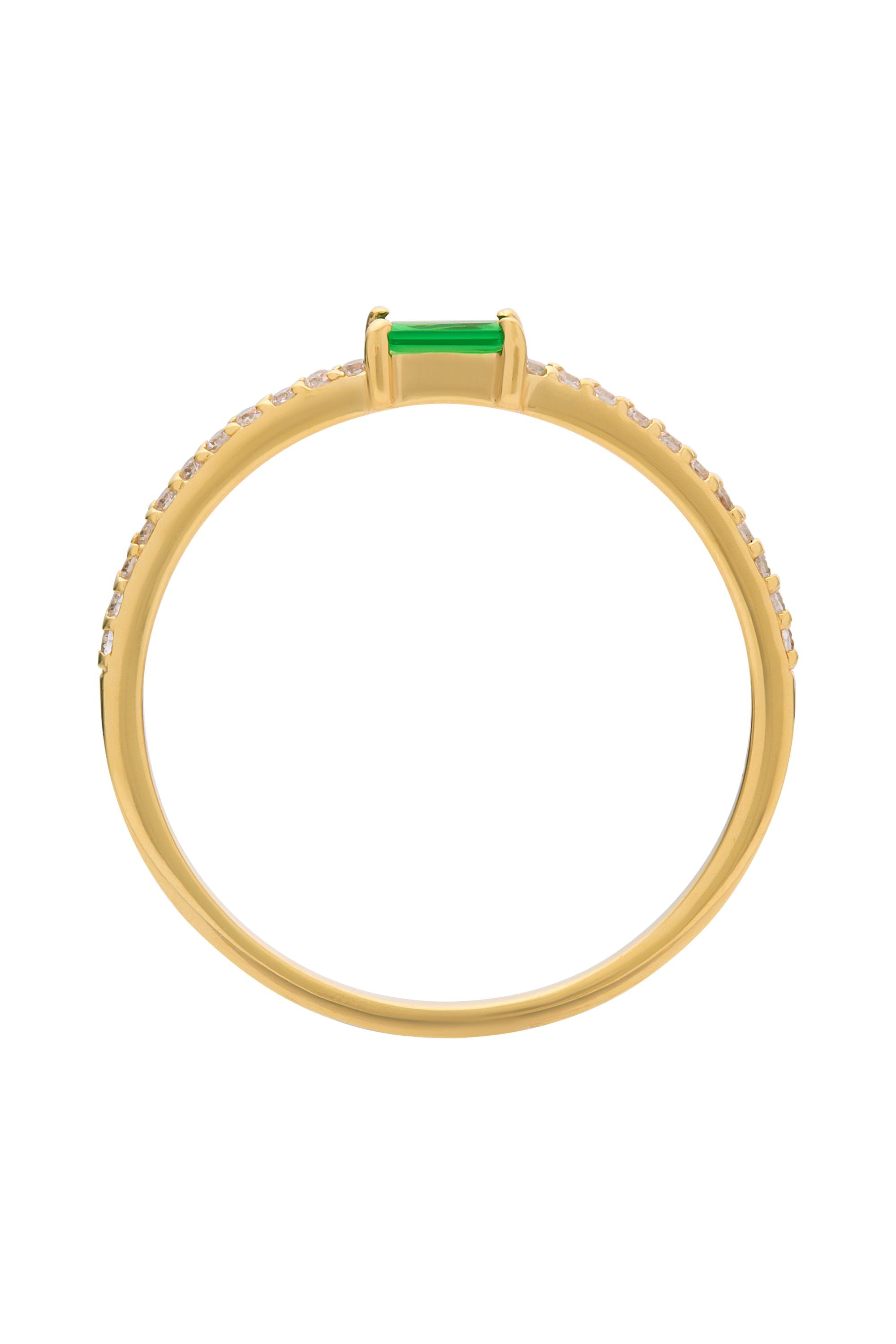 Ring 925 Silber vergoldet Baguette Stein grün