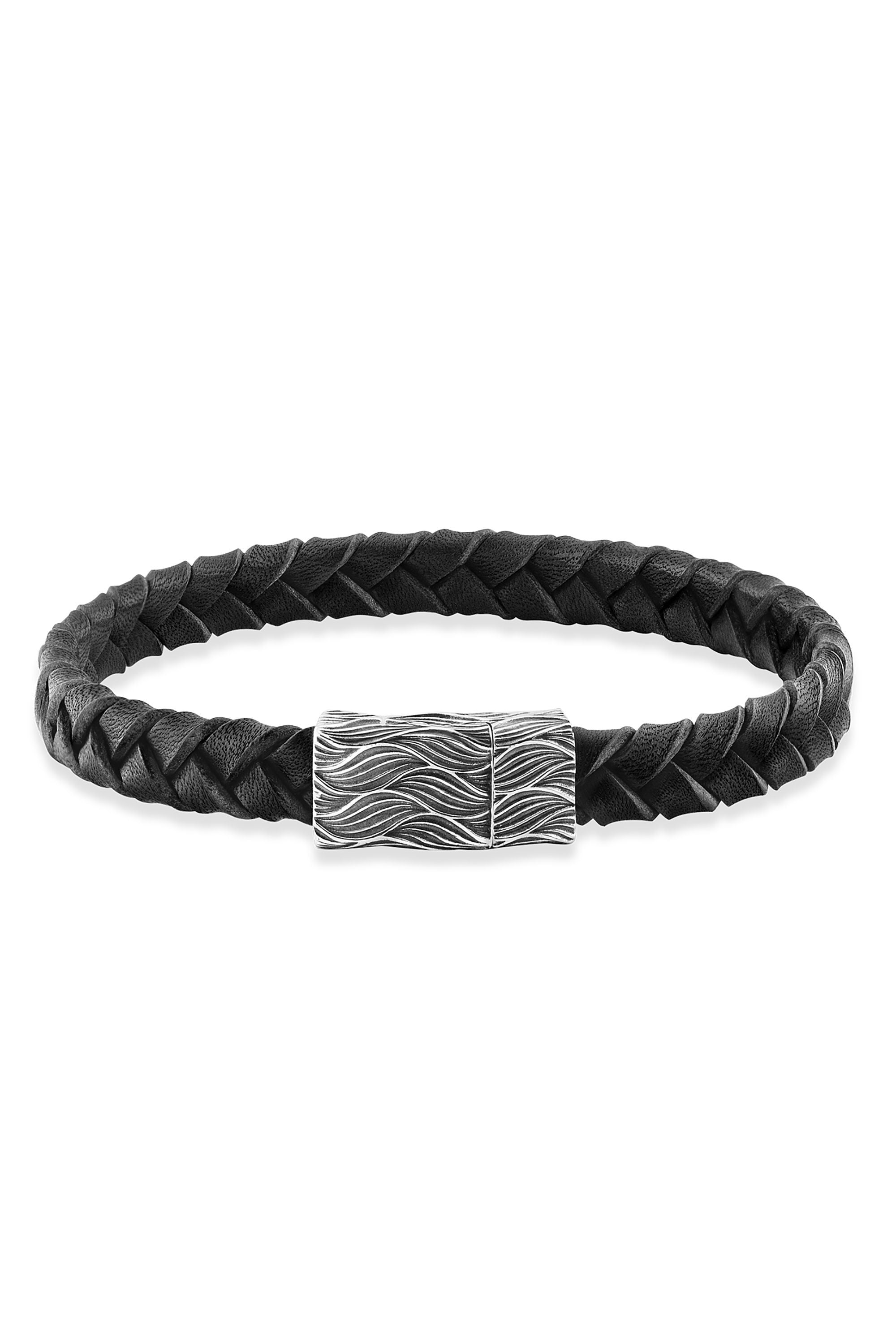 Armband 925/- Sterling Silber oxidiert Lederband 21cm