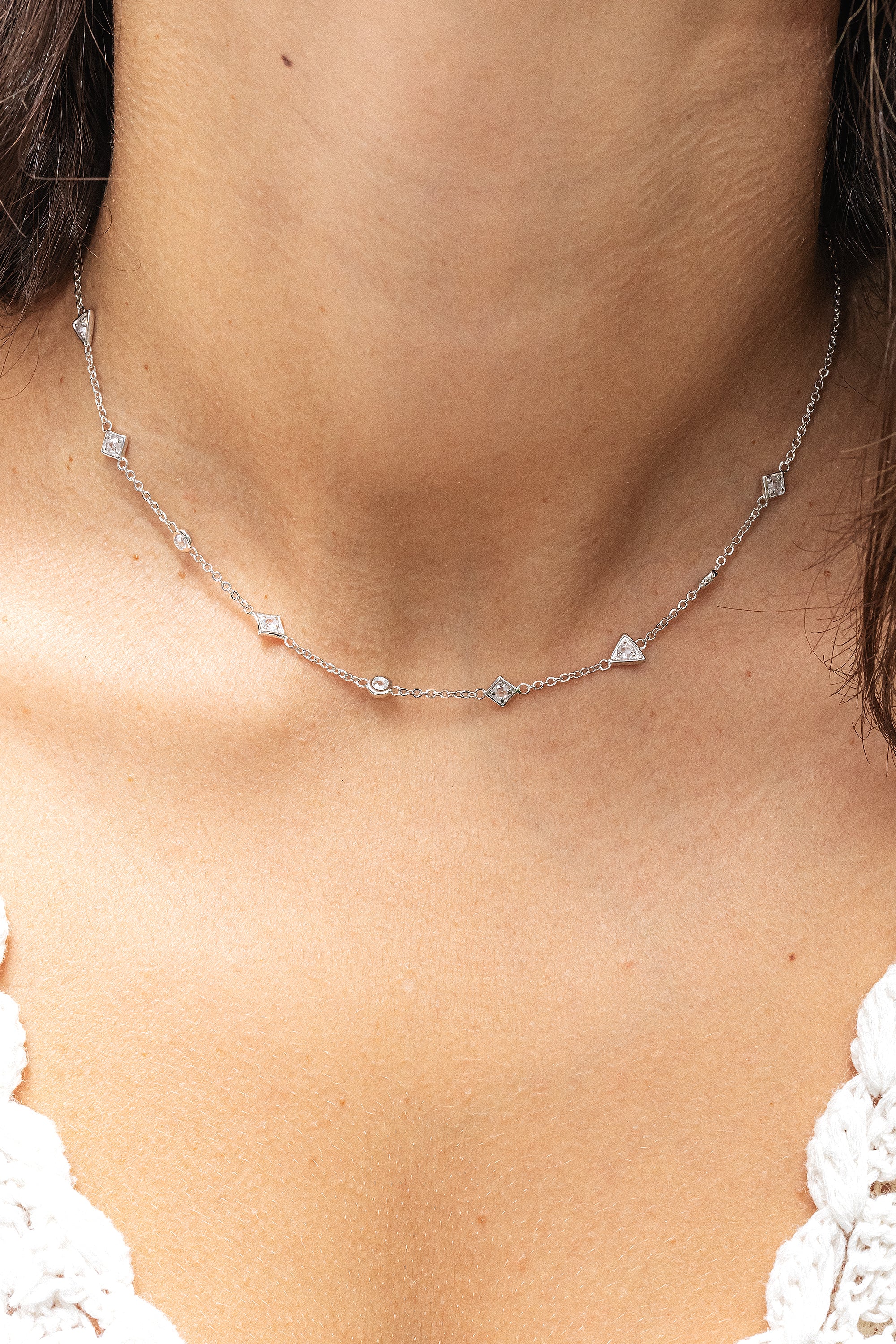 Halskette Choker 925 Silber rhodiniert mit Zirkonia