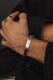 Armband Schwarze Lavakugeln und Edelstahl-Kette 21cm