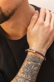 Armband Leder- und Textilarmband rot, weiß, blau 21cm