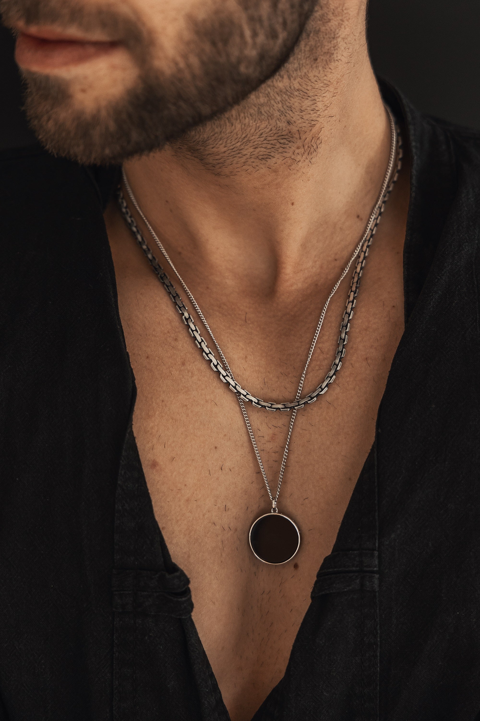 Anhänger mit Kette 925 Sterling Silber rhodiniert Onyx