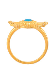 Ring 925 Silber vergoldet Fächer Anhänger mit Türkis & Weißtopas