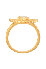 Ring 925 Silber vergoldet Fächer Anhänger mit Opal & Weißtopas