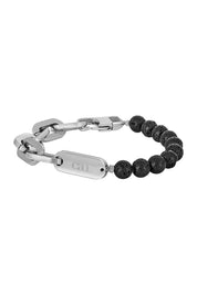 Armband Schwarze Lavakugeln und Edelstahl-Kette 21cm