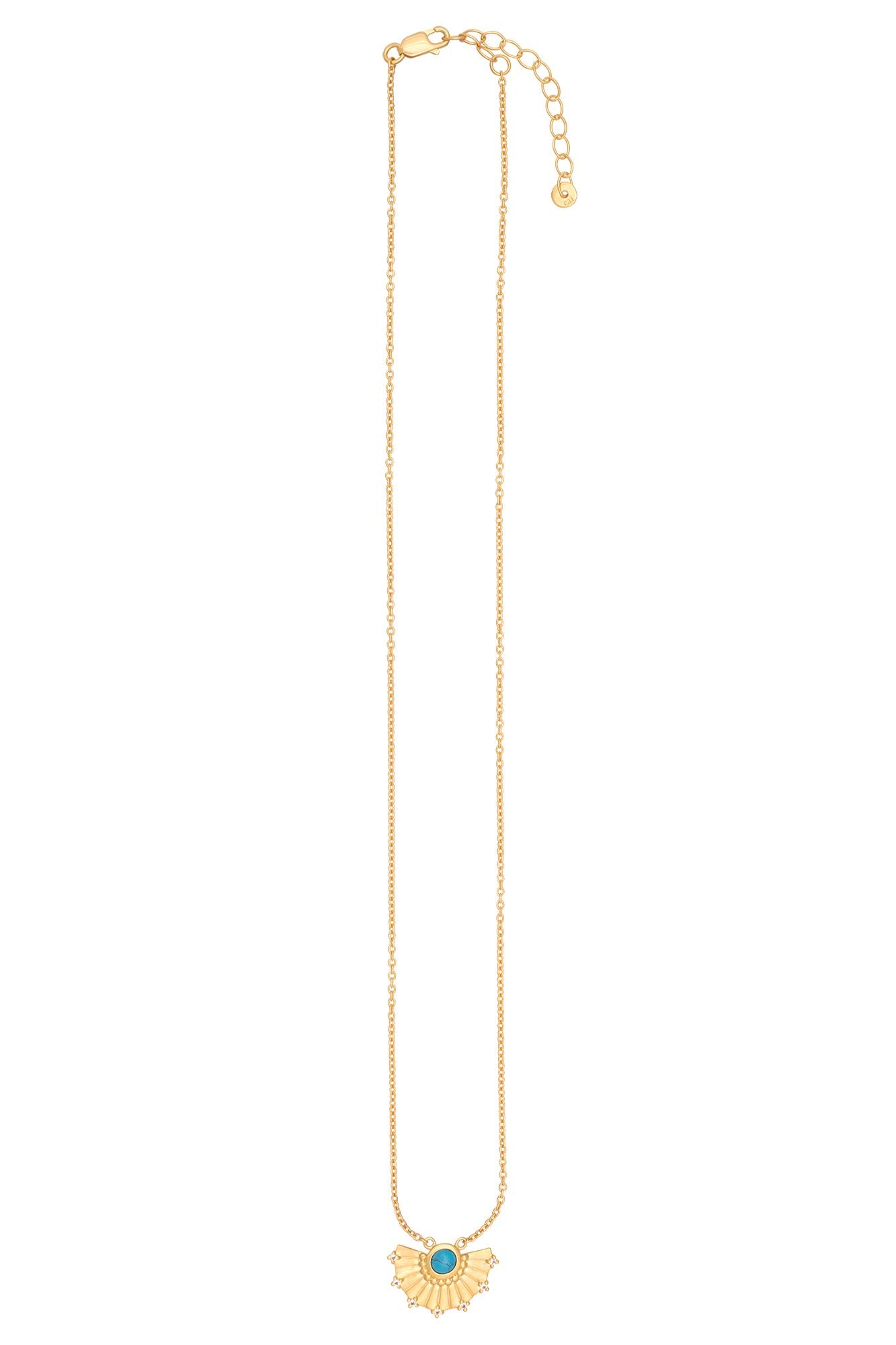 Collier 925 Silber vergoldet Fächer Anhänger mit Türkis & Weißtopas