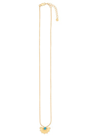 Collier 925 Silber vergoldet Fächer Anhänger mit Türkis & Weißtopas