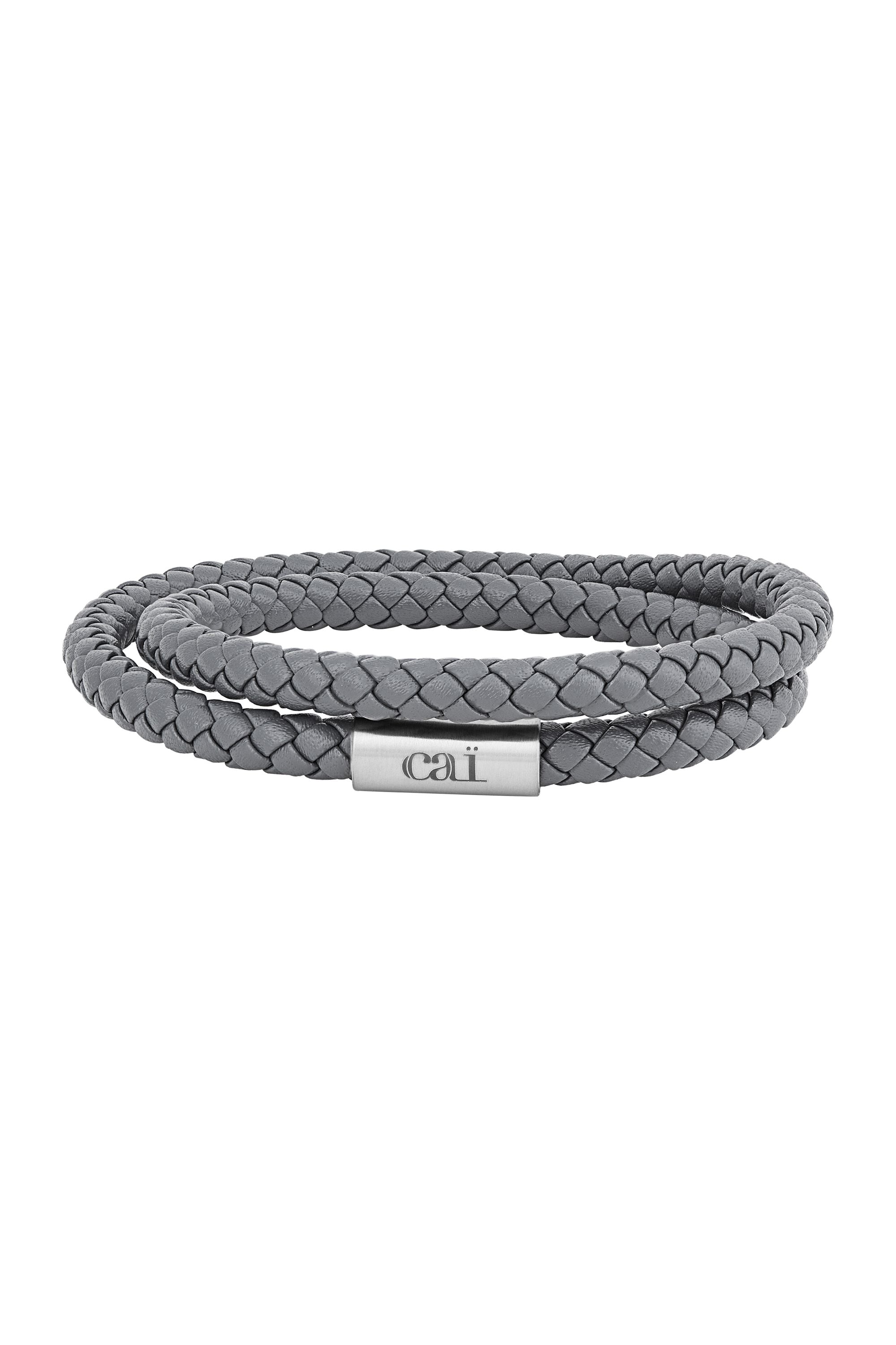 Armband Echtleder-Wickelarmband 21cm grau und magnetischem Edelstahlverschluß
