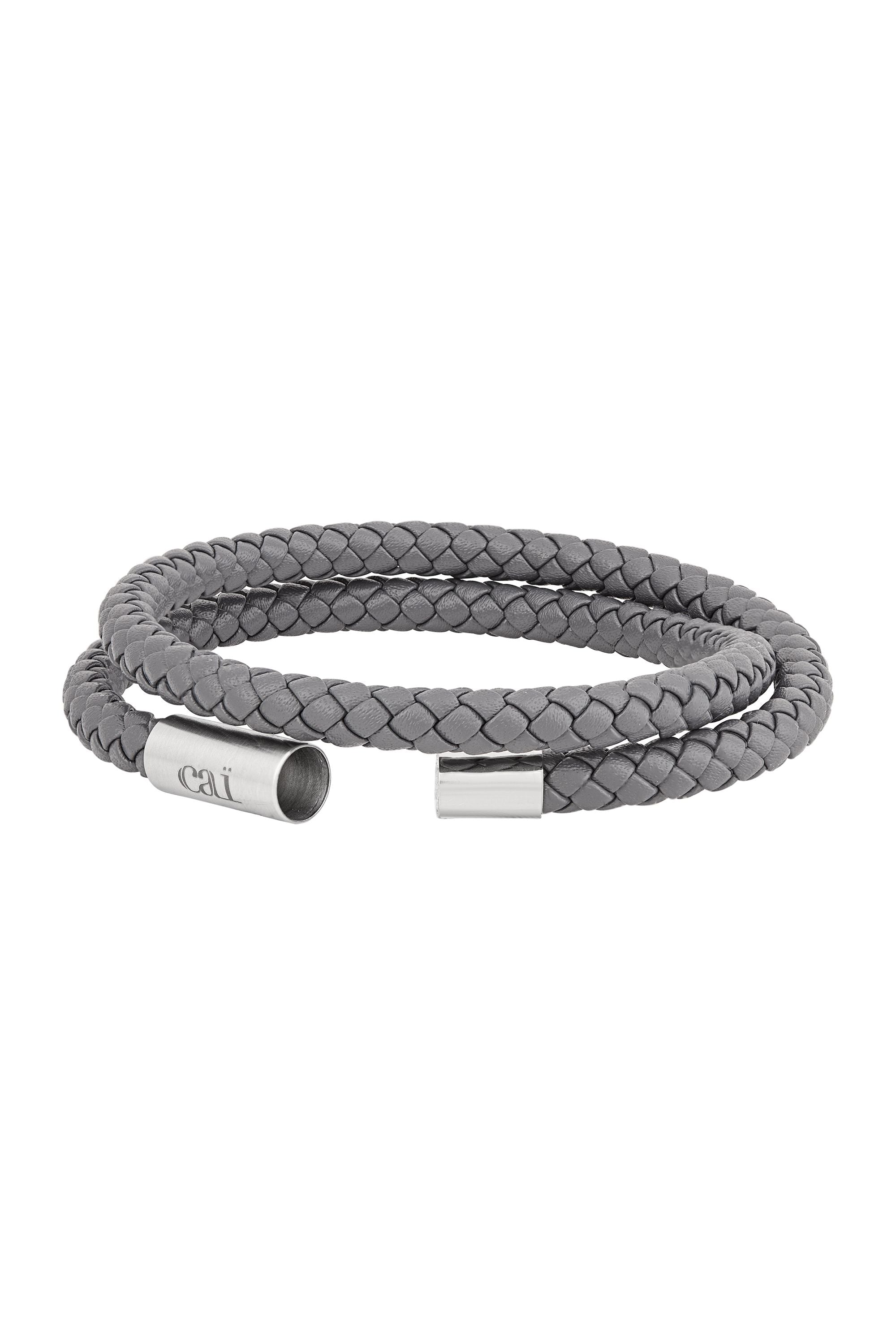 Armband Echtleder-Wickelarmband 21cm grau und magnetischem Edelstahlverschluß