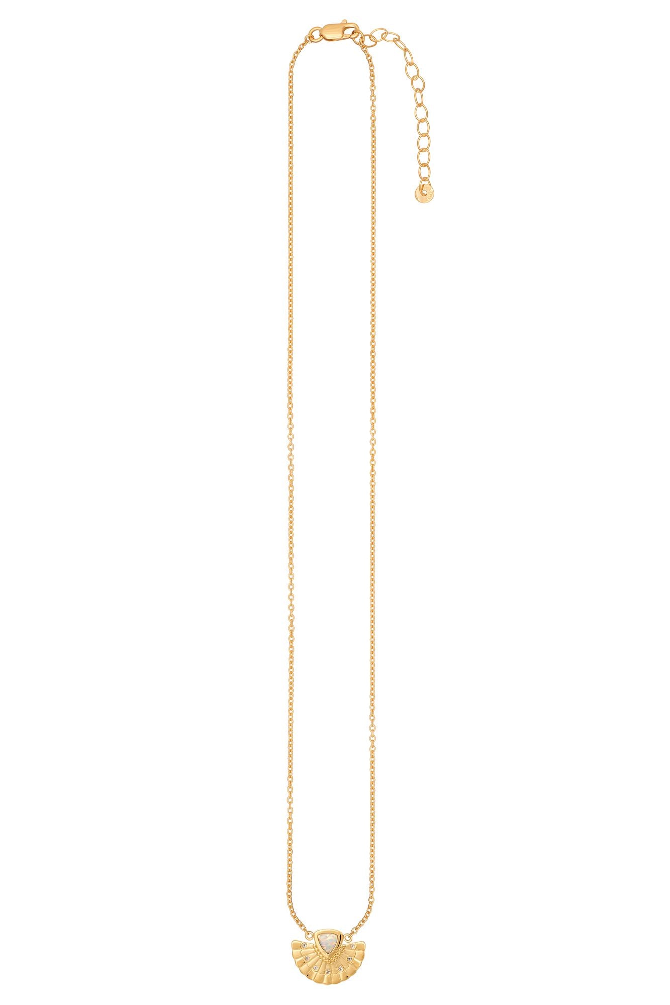 Collier 925 Silber vergoldet Fächer Anhänger mit Opal & Weißtopas