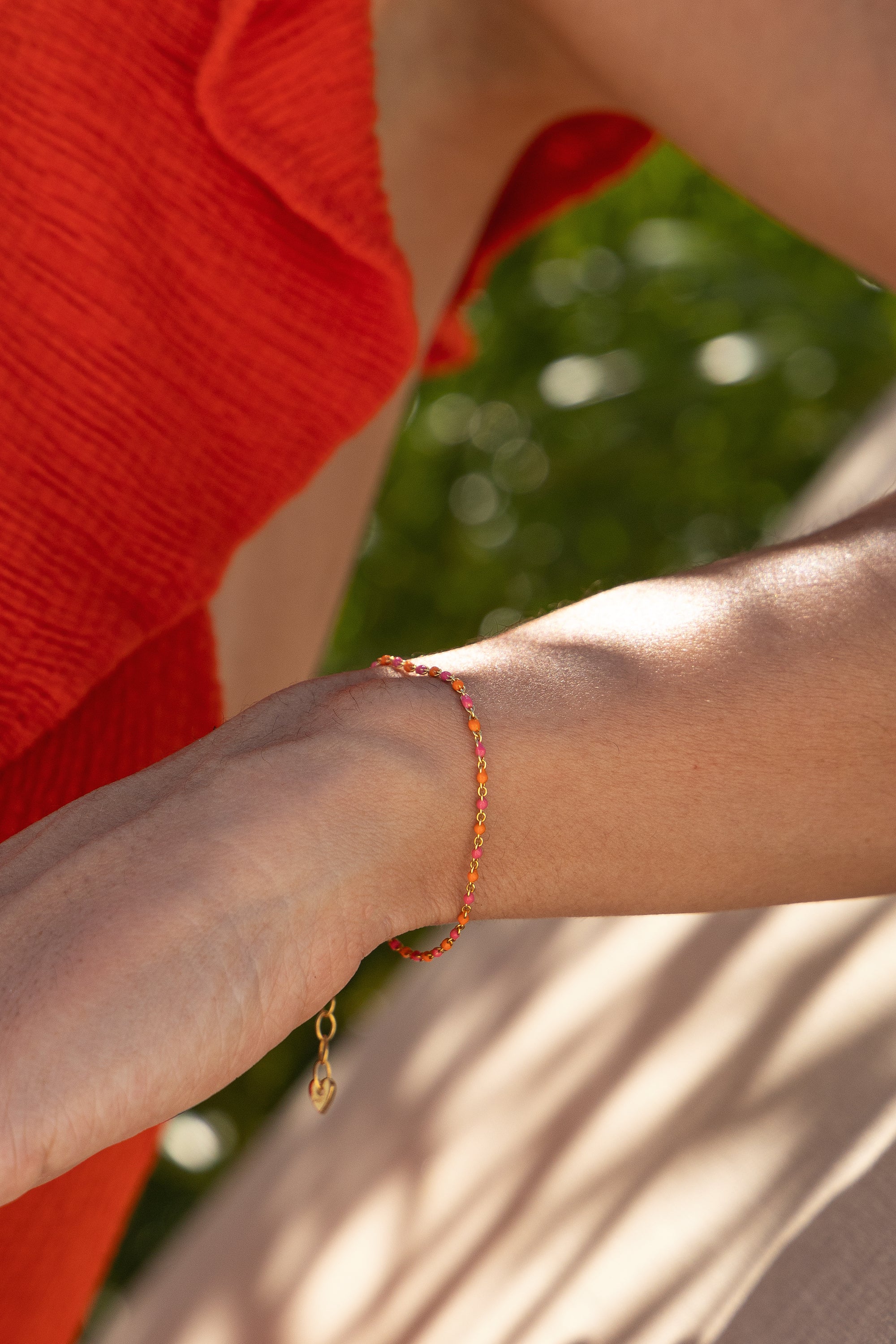 Armband 925  Silber vergoldet Email in pink und orange