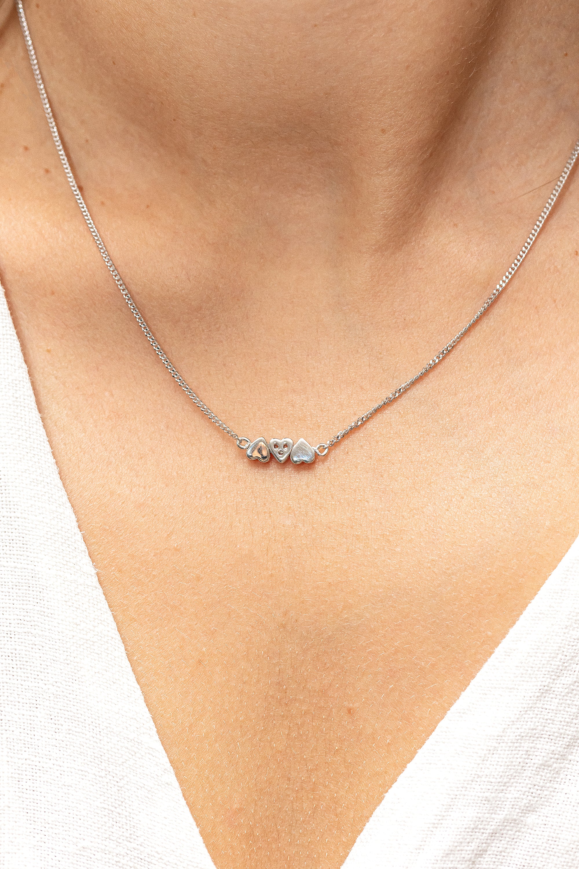 Collier 925/- Sterling Silber rhodiniert Zirkonia Herzen