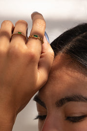 Ring 925 Silber vergoldet Kettendesign Baguette Stein grün