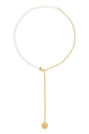 Collier 925 Silber vergoldet Y-Kette Perlen Münze Sonne Mond