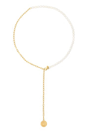 Collier 925 Silber vergoldet Y-Kette Perlen Münze Sonne Mond